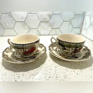Johnson Brothers Friendly Village Cup & Saucer 2 Sets W/ Red Mark England